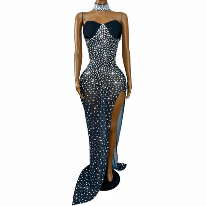 CELESINYI Xiongwuzuan Crystal Strapless Slit Gown