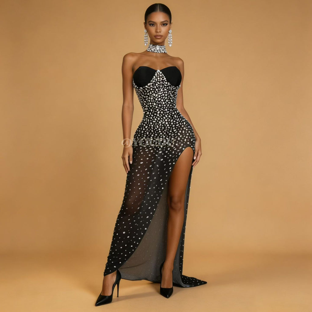 CELESINYI Xiongwuzuan Crystal Strapless Slit Gown