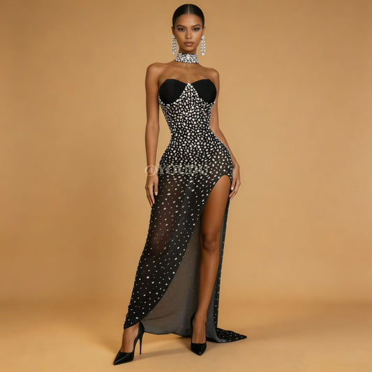CELESINYI Xiongwuzuan Crystal Strapless Slit Gown