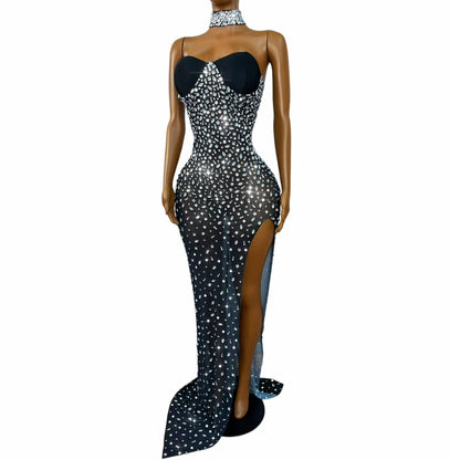 CELESINYI Xiongwuzuan Crystal Strapless Slit Gown