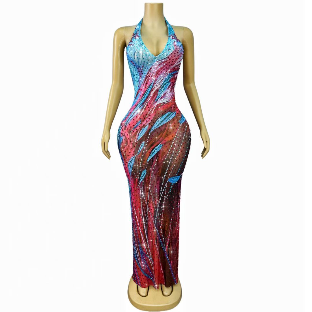 CELESINYI Haizhongye Crystal Halter Ocean Gown