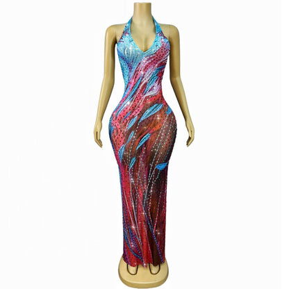 CELESINYI Haizhongye Crystal Halter Ocean Gown