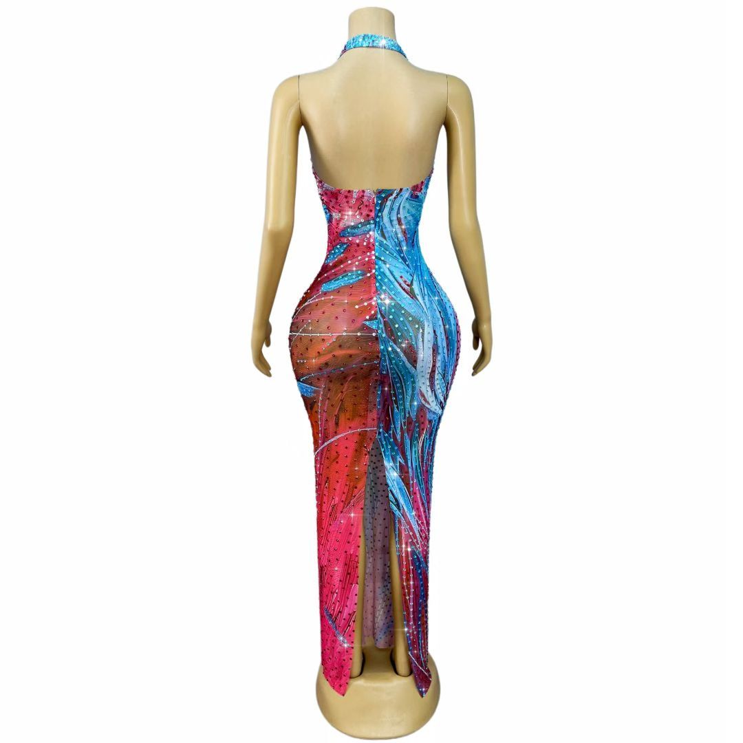 CELESINYI Haizhongye Crystal Halter Ocean Gown