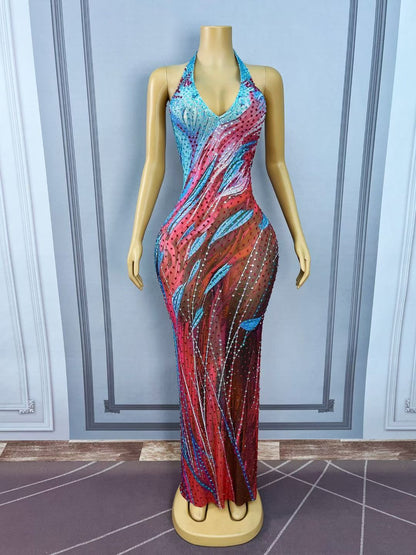 CELESINYI Haizhongye Crystal Halter Ocean Gown