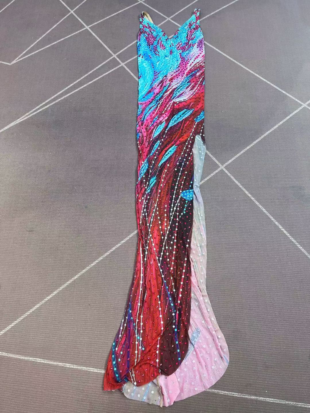 CELESINYI Haizhongye Crystal Ocean Print Slit Gown