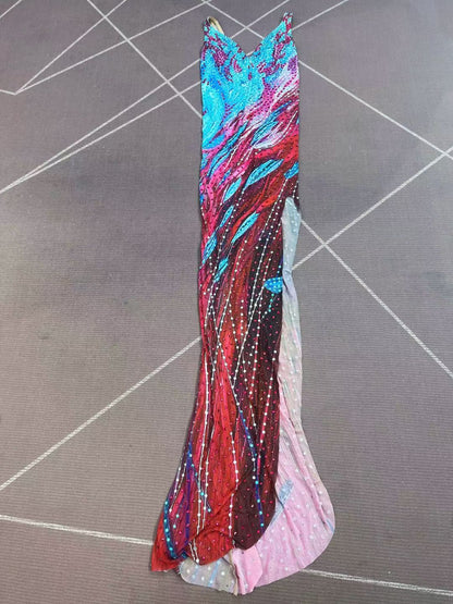 CELESINYI Haizhongye Crystal Ocean Print Slit Gown