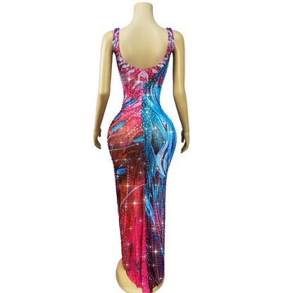 CELESINYI Haizhongye Crystal Ocean Print Slit Gown