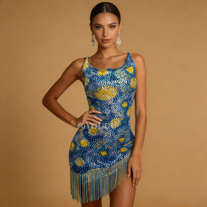 CELESINYI Fangao Crystal Starry Night Mini Dress
