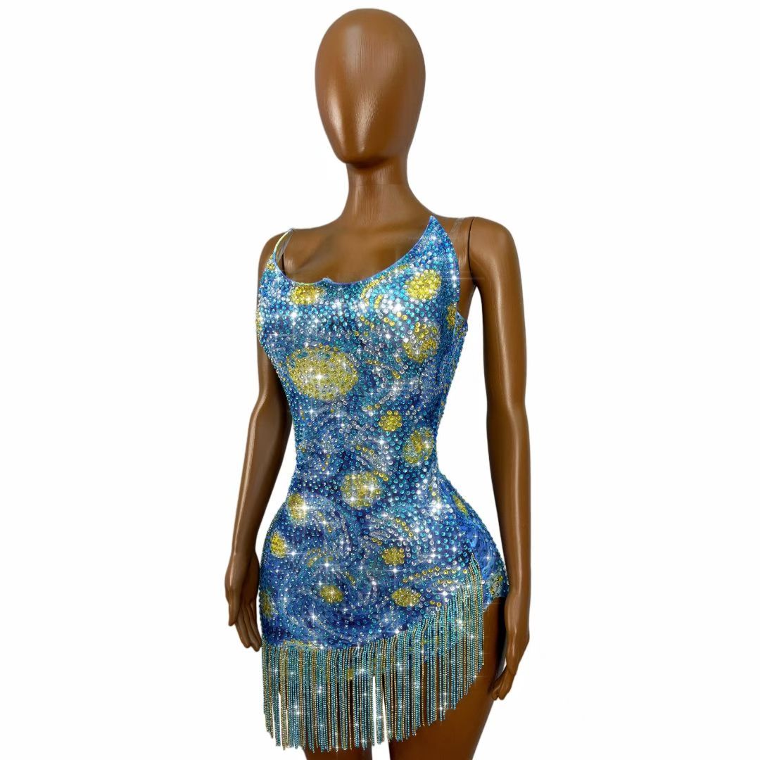 CELESINYI Fangao Crystal Starry Night Mini Dress