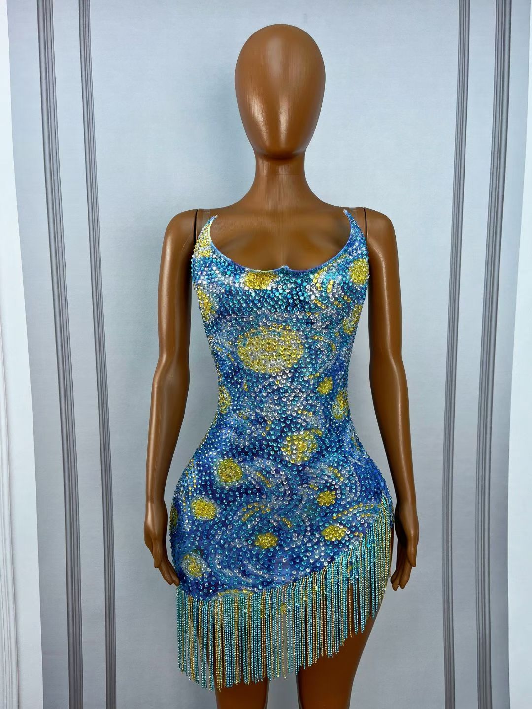 CELESINYI Fangao Crystal Starry Night Mini Dress