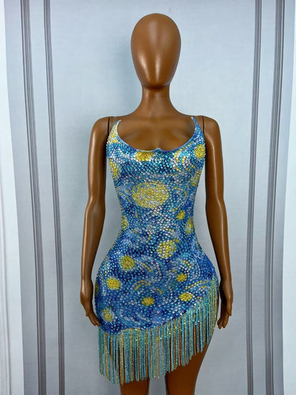 CELESINYI Fangao Crystal Starry Night Mini Dress
