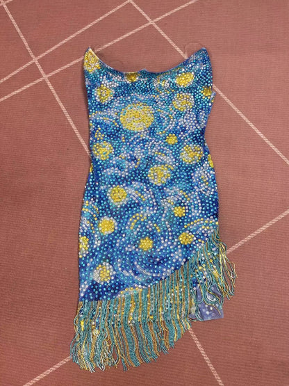 CELESINYI Fangao Crystal Starry Night Mini Dress