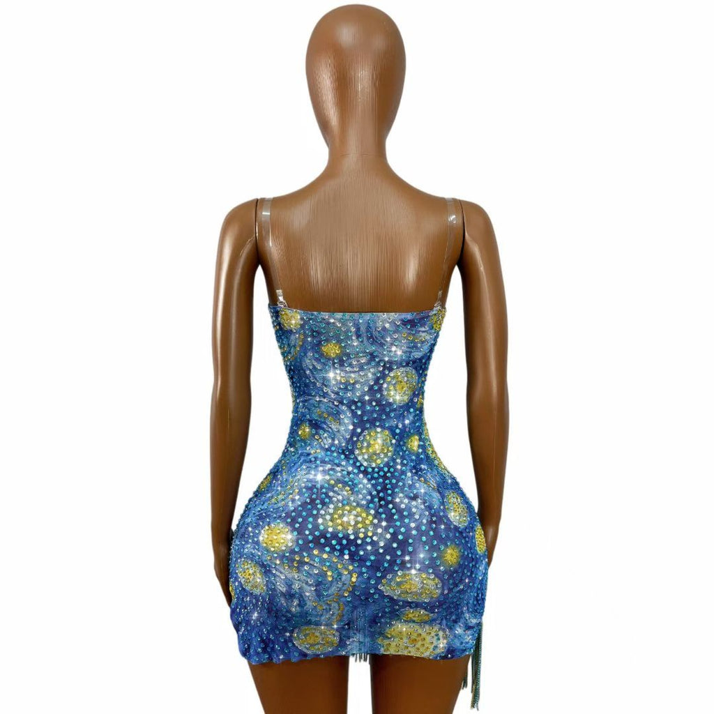 CELESINYI Fangao Crystal Starry Night Mini Dress