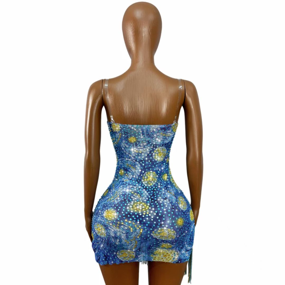 CELESINYI Fangao Crystal Starry Night Mini Dress