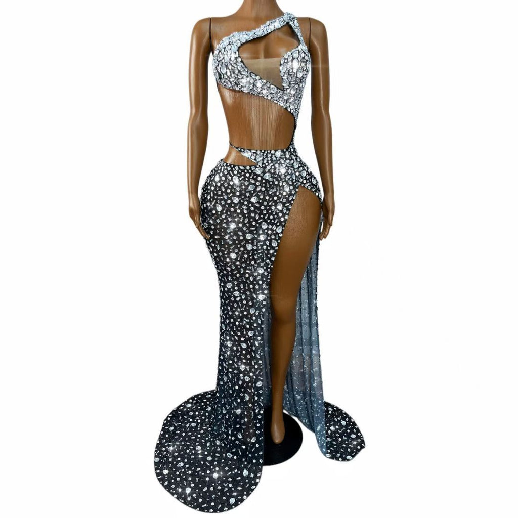 CELESINYI Xiaomanyao Crystal One-Shoulder Cutout Gown
