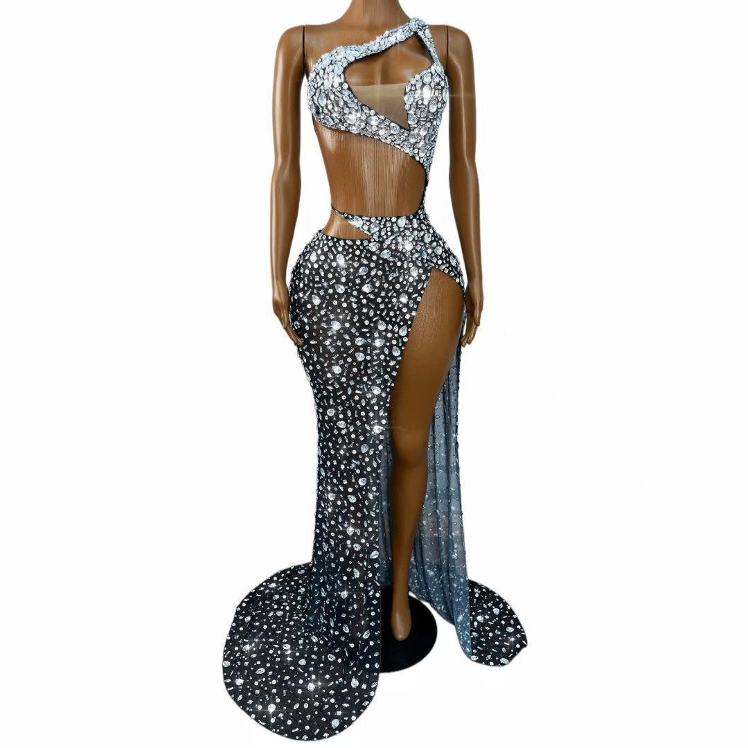 CELESINYI Xiaomanyao Crystal One-Shoulder Cutout Gown
