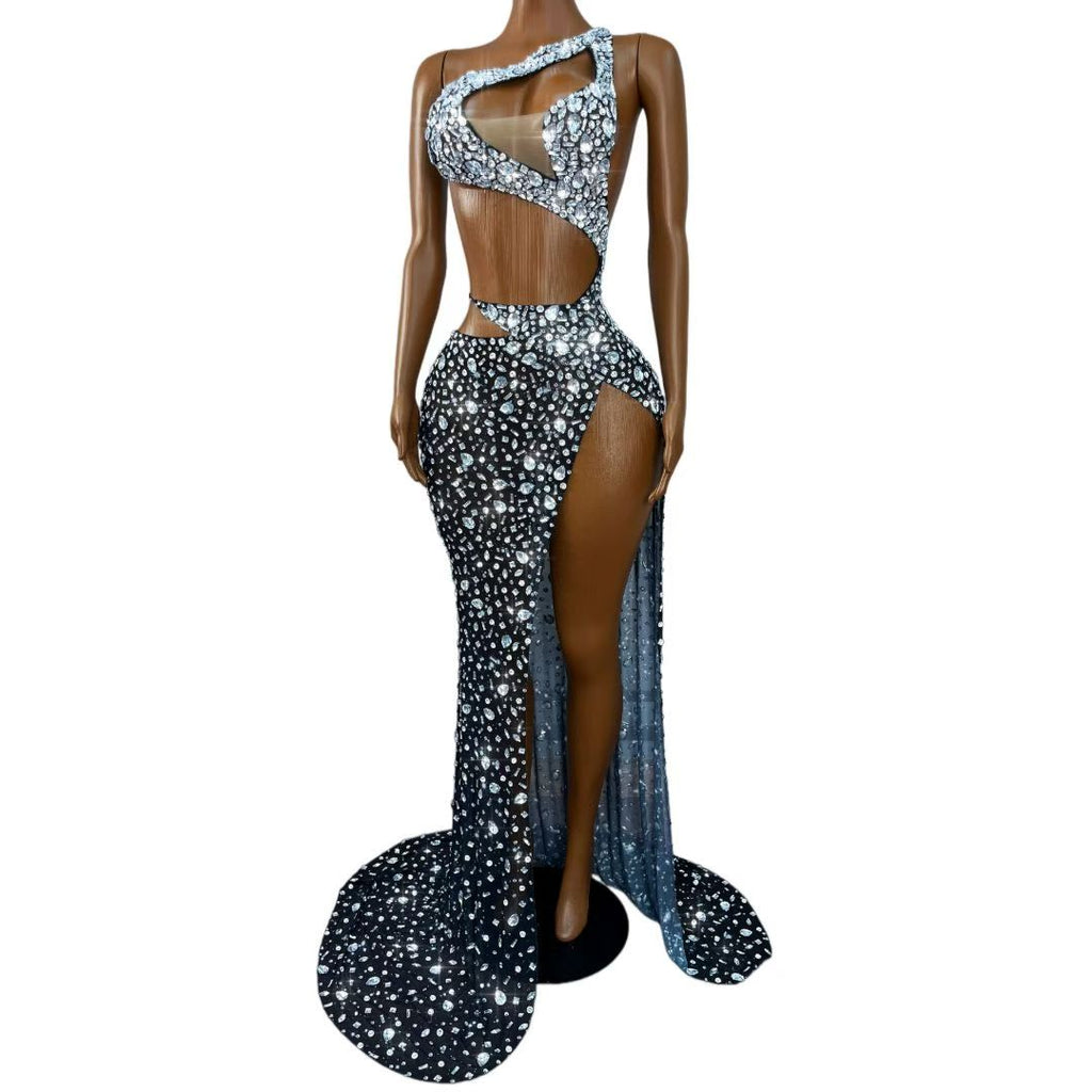 CELESINYI Xiaomanyao Crystal One-Shoulder Cutout Gown
