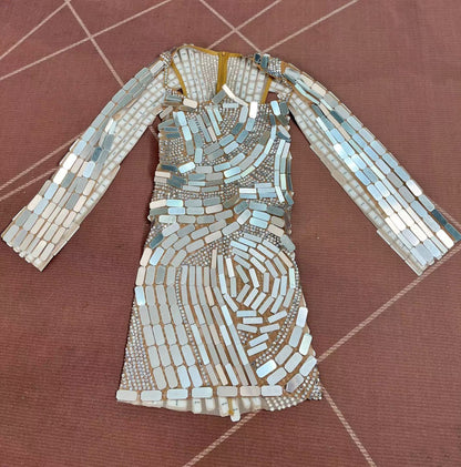 CELESINYI Boke Silver Mosaic Crystal Mini Dress