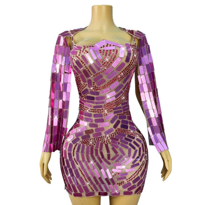 CELESINYI Boke Rose Mosaic Crystal Mini Dress