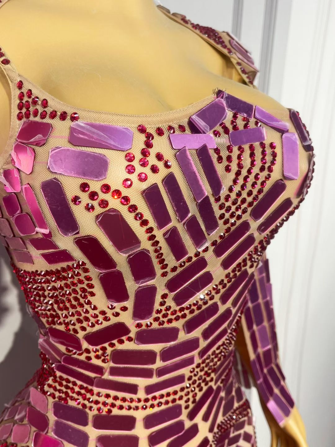 CELESINYI Boke Rose Mosaic Crystal Mini Dress
