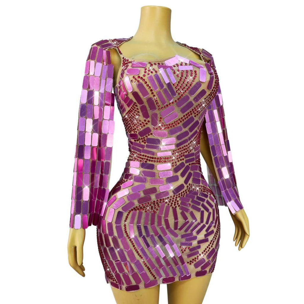 CELESINYI Boke Rose Mosaic Crystal Mini Dress