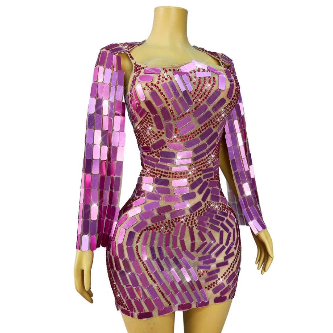 CELESINYI Boke Rose Mosaic Crystal Mini Dress