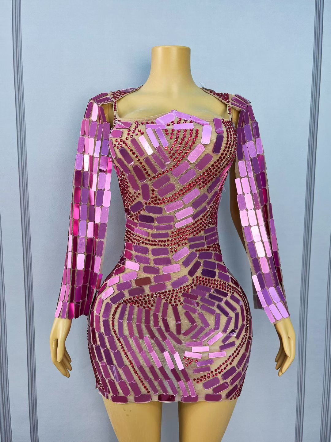 CELESINYI Boke Rose Mosaic Crystal Mini Dress