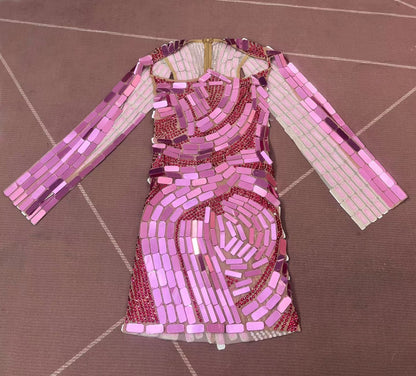 CELESINYI Boke Rose Mosaic Crystal Mini Dress