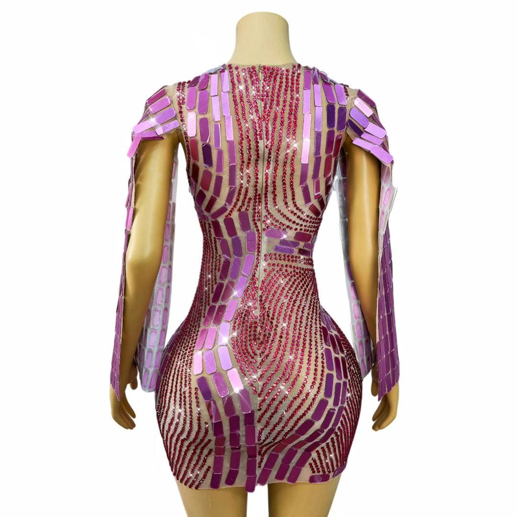 CELESINYI Boke Rose Mosaic Crystal Mini Dress
