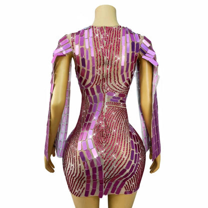 CELESINYI Boke Rose Mosaic Crystal Mini Dress