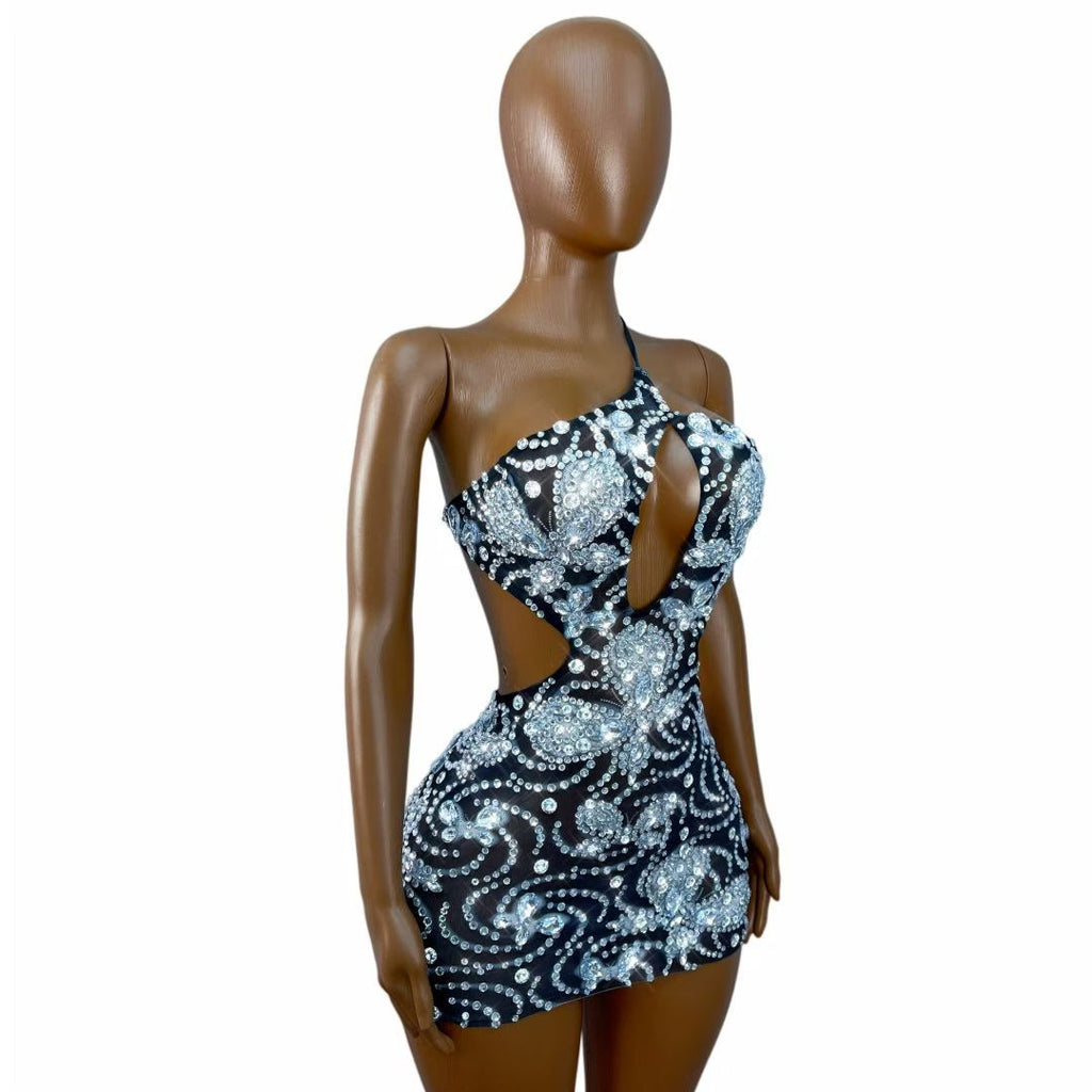 CELESINYI Xuanwodie Crystal Butterfly Cutout Mini Dress