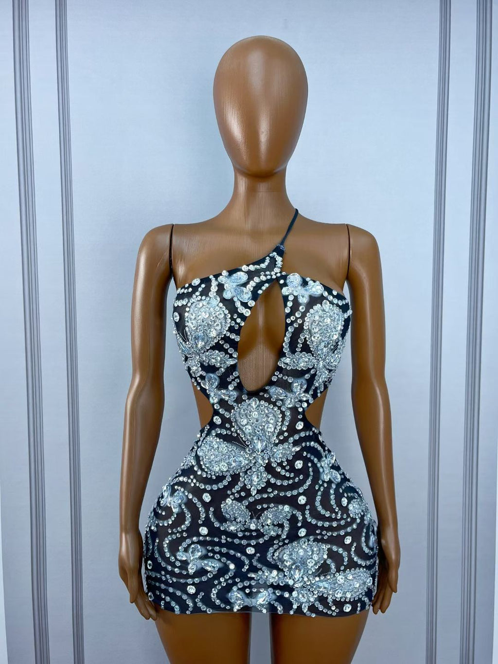 CELESINYI Xuanwodie Crystal Butterfly Cutout Mini Dress