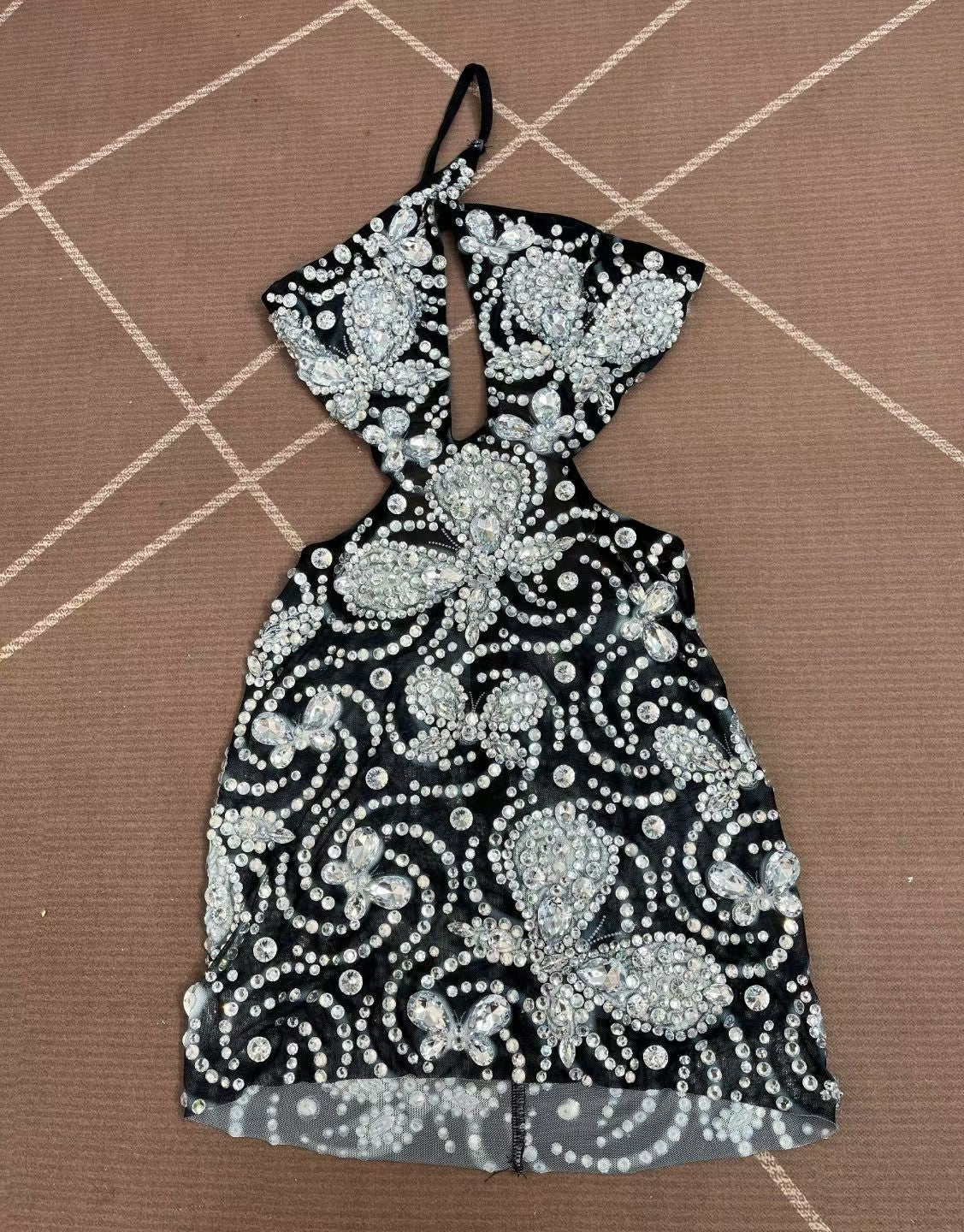 CELESINYI Xuanwodie Crystal Butterfly Cutout Mini Dress
