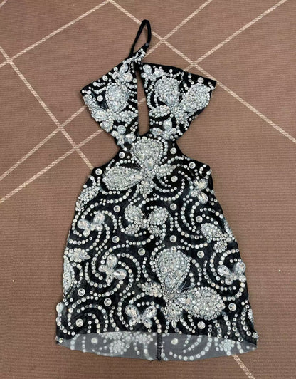 CELESINYI Xuanwodie Crystal Butterfly Cutout Mini Dress