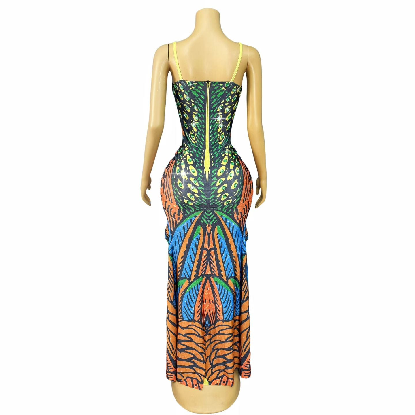 CELESINYI Qianzhenfeng Crystal Peacock Print Dress