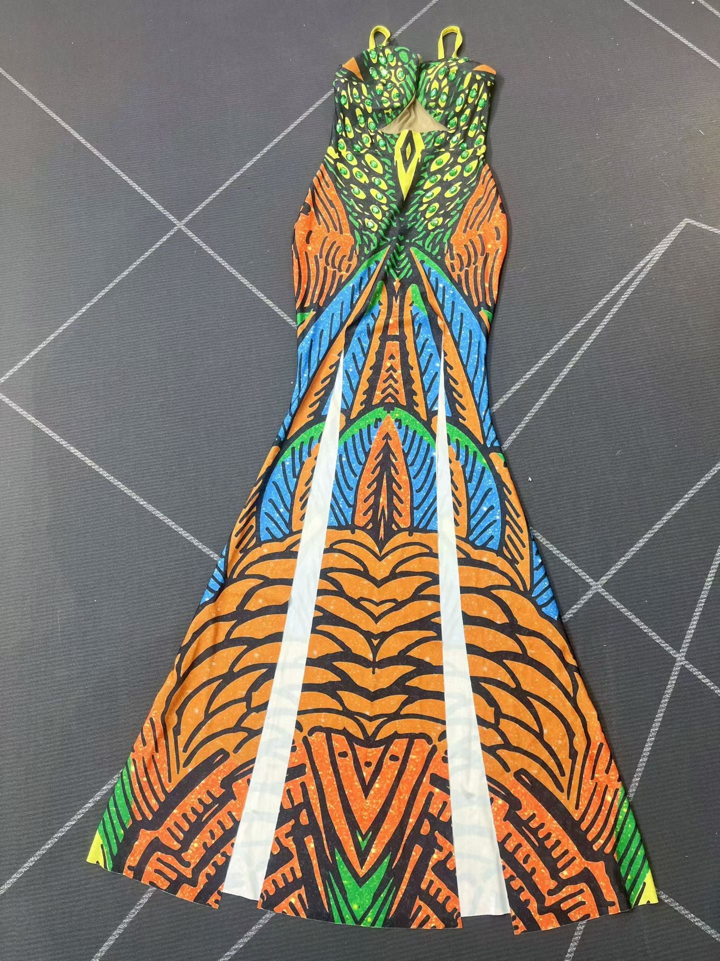 CELESINYI Qianzhenfeng Crystal Peacock Print Dress