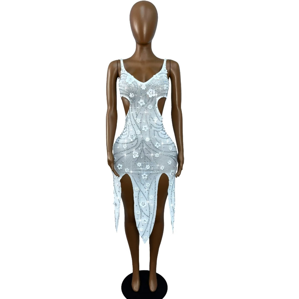 CELESINYI Liudehua Crystal Flower Applique Dress