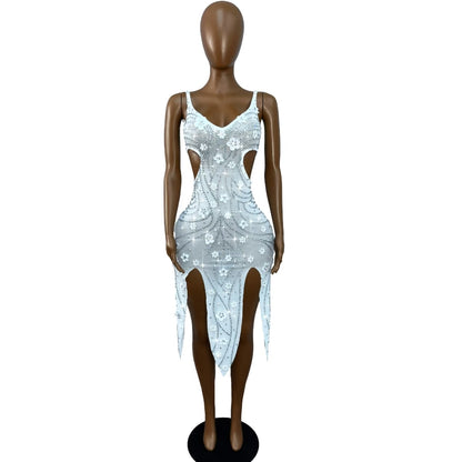 CELESINYI Liudehua Crystal Flower Applique Dress