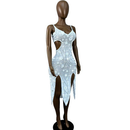 CELESINYI Liudehua Crystal Flower Applique Dress