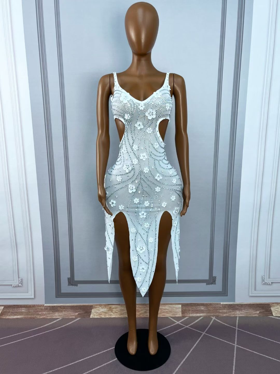 CELESINYI Liudehua Crystal Flower Applique Dress