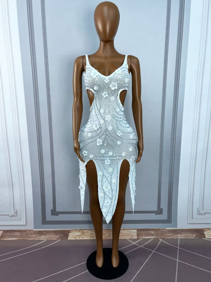 CELESINYI Liudehua Crystal Flower Applique Dress