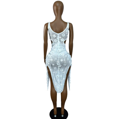 CELESINYI Liudehua Crystal Flower Applique Dress