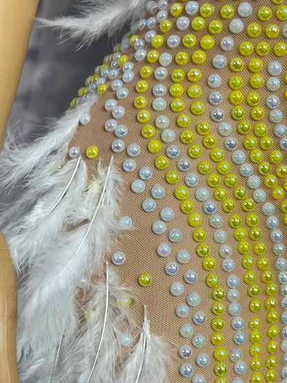 CELESINYI Zhuhai Crystal Pearl Feather Gown