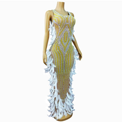 CELESINYI Zhuhai Crystal Pearl Feather Gown