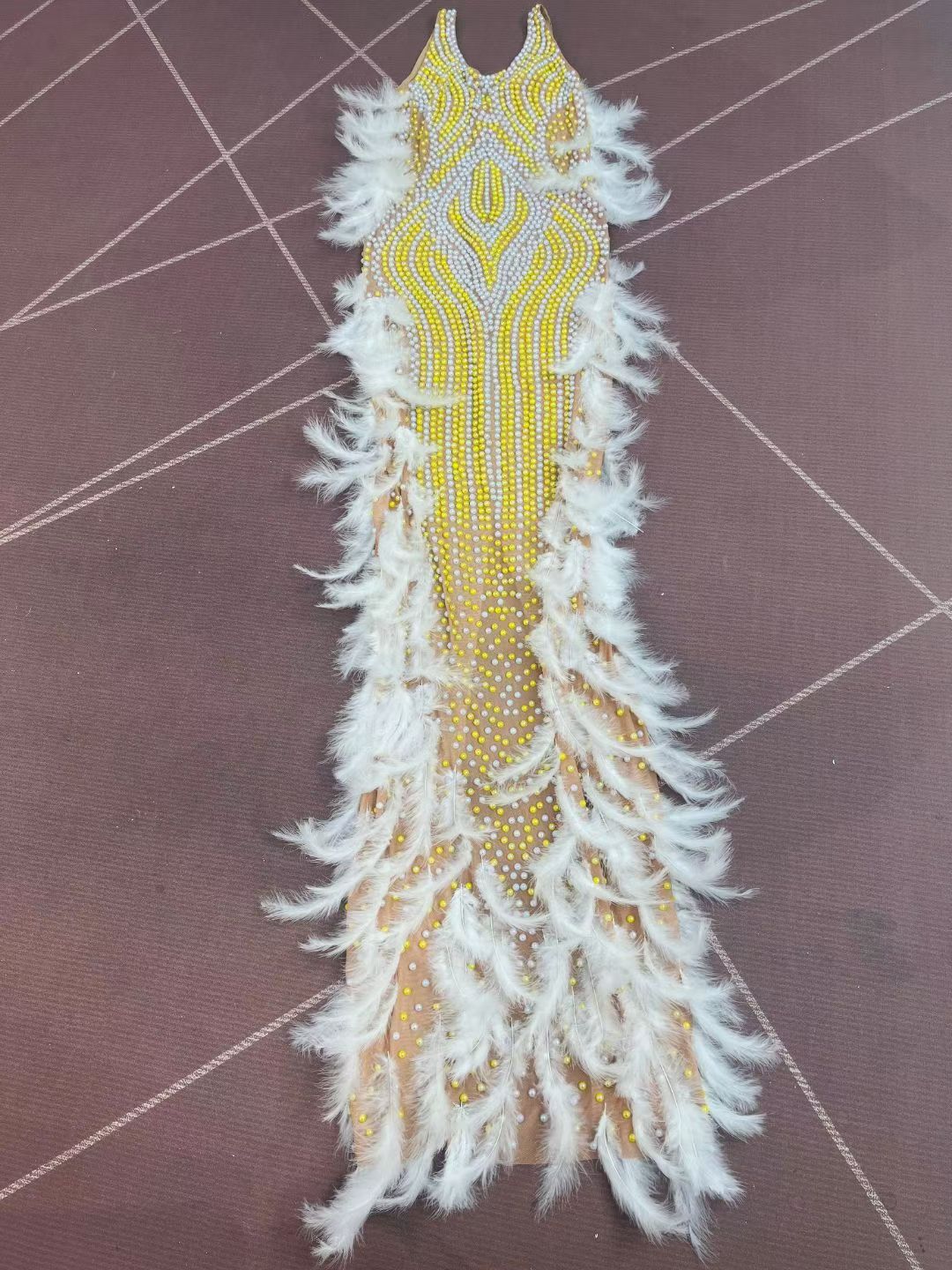 CELESINYI Zhuhai Crystal Pearl Feather Gown