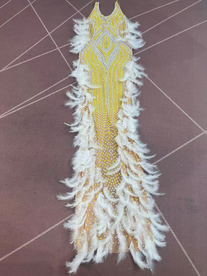 CELESINYI Zhuhai Crystal Pearl Feather Gown
