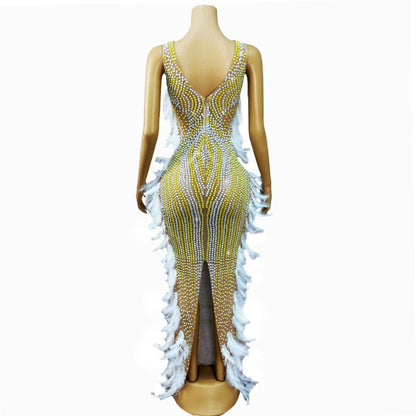 CELESINYI Zhuhai Crystal Pearl Feather Gown