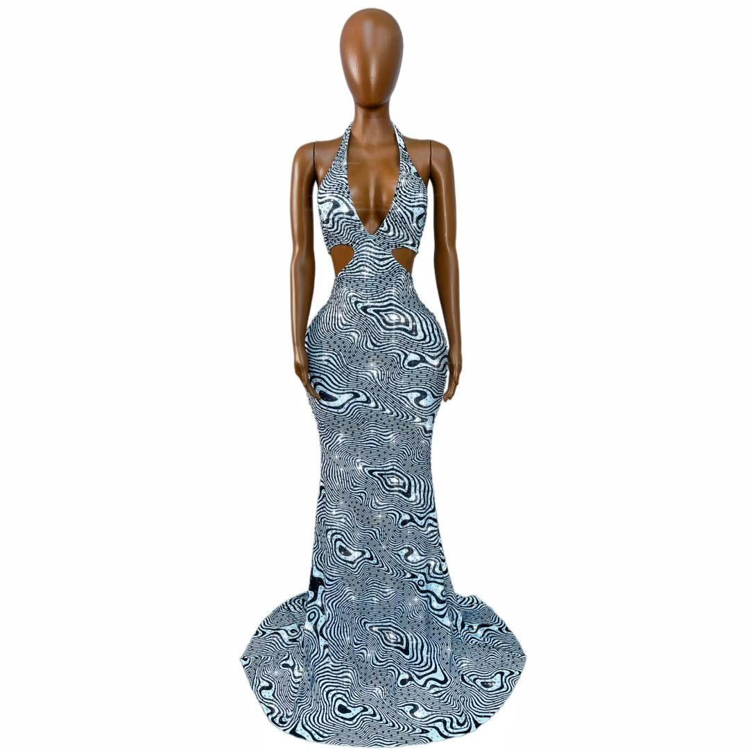 CELESINYI Xiaobanma Crystal Zebra Mermaid Gown