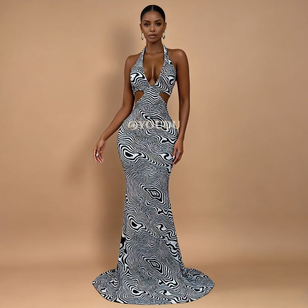CELESINYI Xiaobanma Crystal Zebra Mermaid Gown