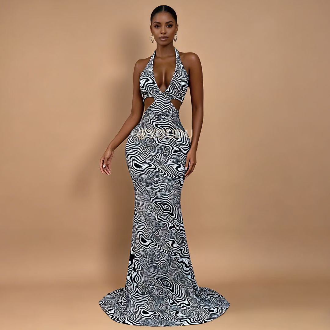 CELESINYI Xiaobanma Crystal Zebra Mermaid Gown